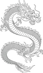 Detailed Traditional Chinese Dragon Line Drawing