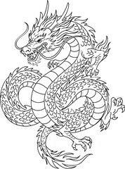 Detailed Traditional Chinese Dragon Line Drawing