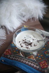 vanilla cream with a chocolate