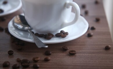 cup of coffee with beans