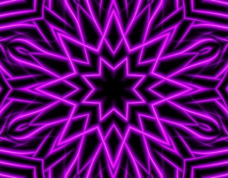 Abstract kaleidoscope design with vibrant purple neon lines - Powered by Adobe