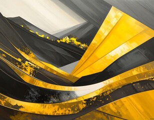 Abstract landscape with gold and black shapes