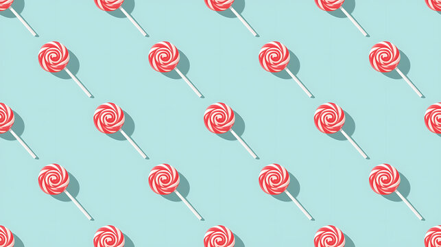 Red and White Lollipops on Blue Background