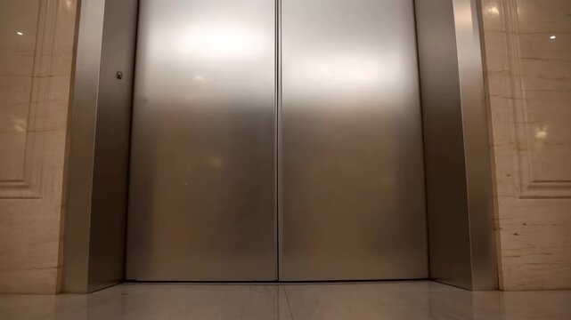 Modern elevator doors opening and closing in luxurious marble lobby