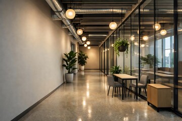 Modern Office Corridor with Indoor Plants