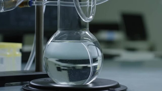Laboratory experiment with chemical reaction in glass apparatus