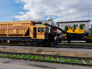 Special train for maintenance of the railway. Vacuum cleaning of railroad