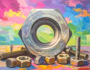 Abstract nut and bolt still life