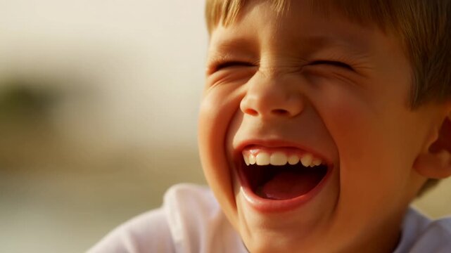 Joyful child's laughter in slow motion: pure happiness and playful expression