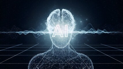 Futuristic AI human brain with glowing neural network connections