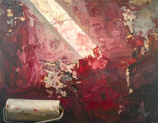 Abstract painting of a cracked, textured surface with a roller