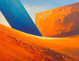 Abstract painting with vibrant orange and blue