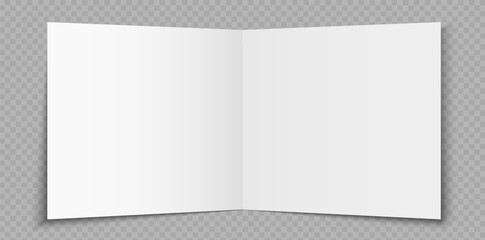 Realistic open brochure mockup with blank pages in perspective view. White paper layout ideal for branding, business, office, school, marketing. Vector illustration