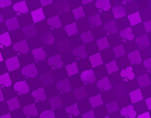 Abstract purple repeating pattern of playing card suits and squares