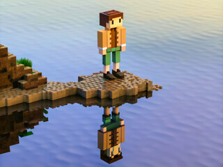 a man standing on a small island in the water