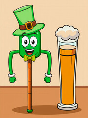 Frothy Friend: A Cartoon Frog and Beer