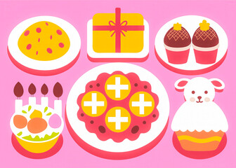 set of easter eggs and ribbons