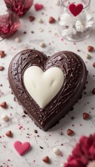 Romantic heart-shaped chocolate bar, sophisticated commercial look. Concept wallpaper for phone