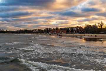 Cloudy autumn day on the Baltic Sea coast in Sopot