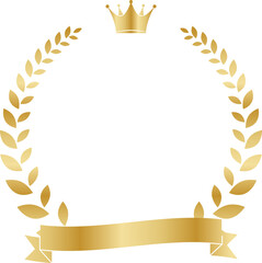 Golden laurel wreath frame with crown and ribbon anniversary award emblem