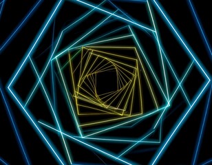 Abstract, vibrant lines forming a spiraling tunnel