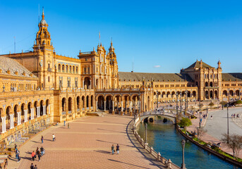 Obraz premium Panorama of Spain square in Maria Luisa park, Seville, Spain