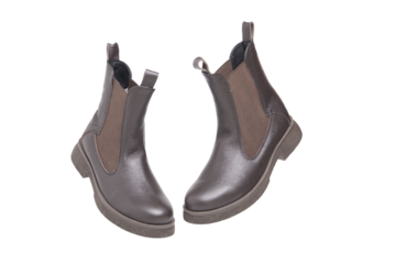Pair of brown leather chelsea boots, transparent background