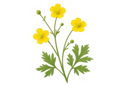 Buttercup illustration with yellow flowers transparent background - Powered by Adobe
