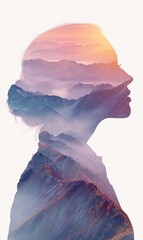 Female profile silhouette filled with mountain landscape