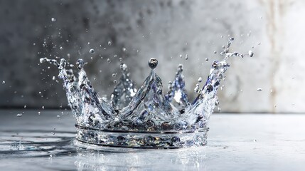 Water Crown Splash on Marble Surface with Gray Concrete Background in Studio Environment