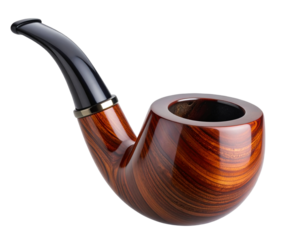 Polished Wooden Pipe with Curved Stem, Classic Gentlemen’s Accessory PNG