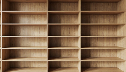 Photorealistic 3D Empty Bookshelf Interior with Copy Space for Advertising