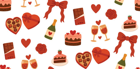 Seamless pattern. Valentine's Day. Festive treats. Valentine's Day pattern. Celebrate the holiday.