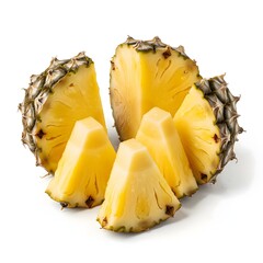 Rodajas de pi&ntilde;a fresca dispuestas sobre fondo blanco.