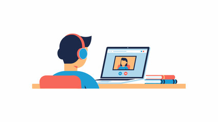 Illustration of a person in a video conference call on laptop