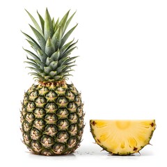 Pi&ntilde;a fresca y rodajas sobre fondo blanco