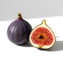 Higos frescos exhibidos con un corte abierto para revelar la textura interna.
