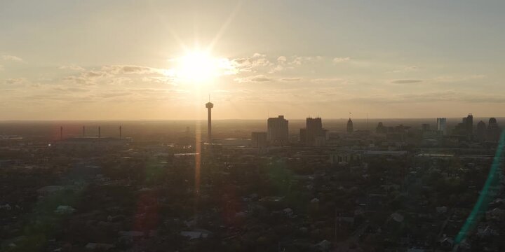Aerial Downtown San Antonio Skyline Silhouette at Sunset