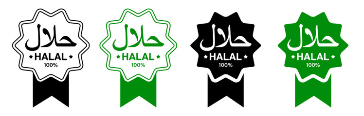 Halal labels certified icon. Halal certification symbol for food products, packaging and restaurant signage. Vector illustration isolated.