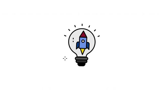 Bright idea concept with rocket in lightbulb. Suitable for innovation, creativity, business, and technology designs in various mediums and industries.