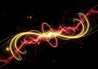 Electrical impulse concept art with yellow and red curves on black background