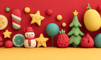 Obraz premium Festive 3D Clay Cartoon Illustrations for Modern Seasonal Holiday Celebrations