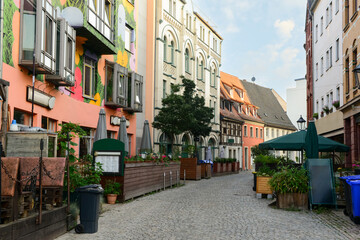 Fototapeta premium View of old town with buildings and road