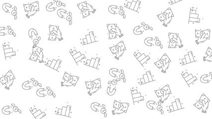 Pattern of scattered business and growth related doodle icons. Perfect for presentations, social media posts, web design, digital marketing.