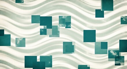 Abstract wavy texture background with layered teal geometric squares