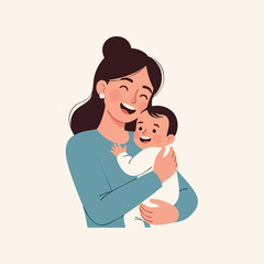 Obraz premium Mother holding happy baby son in loving embrace celebrating family bond vector illustration 