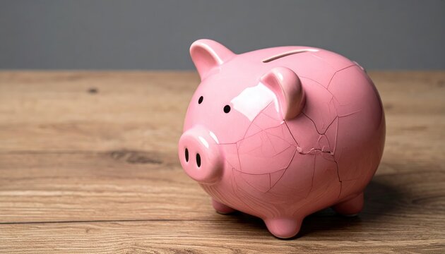 Financial Strain: Ceramic Piggy Bank Cracking Under the Pressure of Inflation