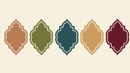 Fototapeta premium Islamic shape of door or window silhouette Arabic arch. Collection of patterns in oriental style. Frames in Arabic Muslim design for Ramadan Kareem. Vector mosque gate shape isolated on background