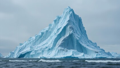 Majestic iceberg towering over dark ocean waters under cloudy sky
