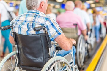 Obraz premium Person in Wheelchair Near Accessibility Ramp in Pub Setting for Event Transport